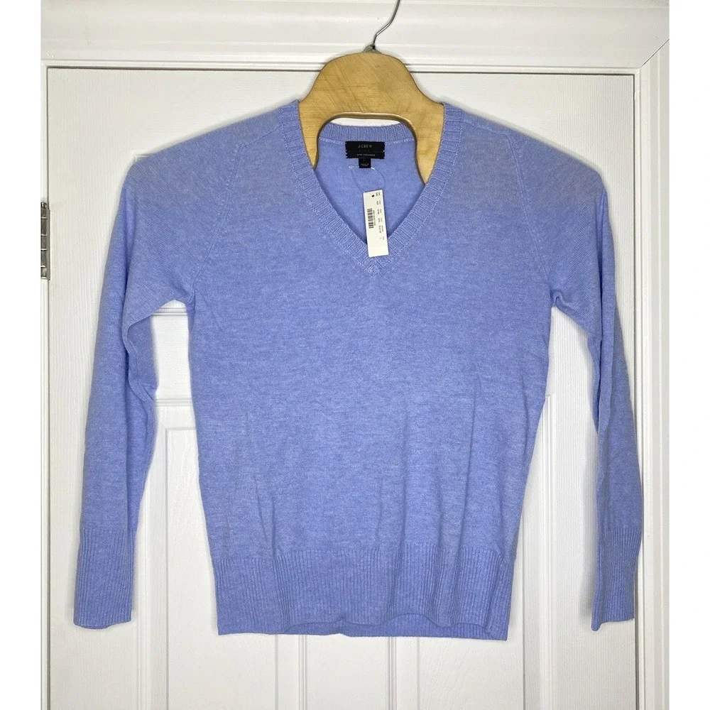 J Crew Mens Cashmere Blend Pullover V Neck Sweater Blue Large New